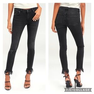 EUC Free People Great Heights Washed Black Frayed Skinny Jeans
